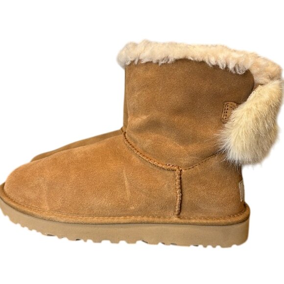UGG Women's Boots  Mini Fluff Bow Chestnut size 7 - Picture 1 of 12